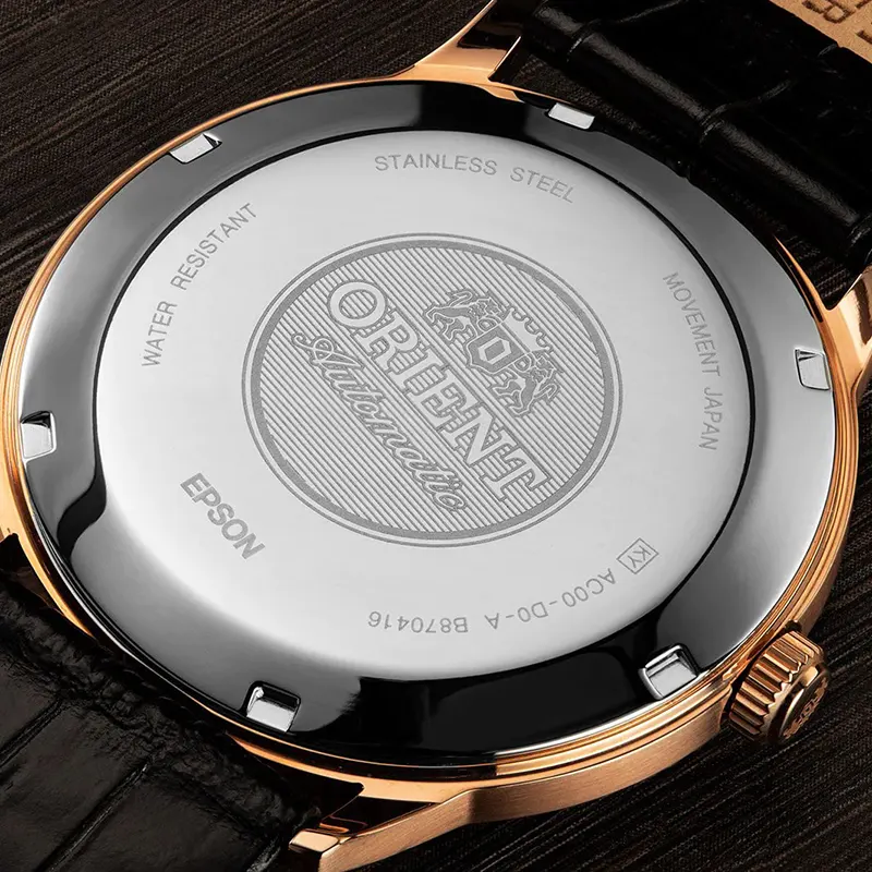 Orient Bambino Version II Black Dial Leather Men's Watch- FAC00001B0